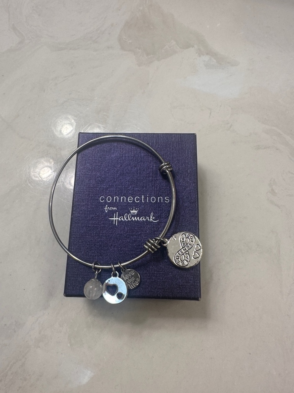 Hallmark Silver-Tone Charm Bangle Bracelet with Blue and Clear Charms